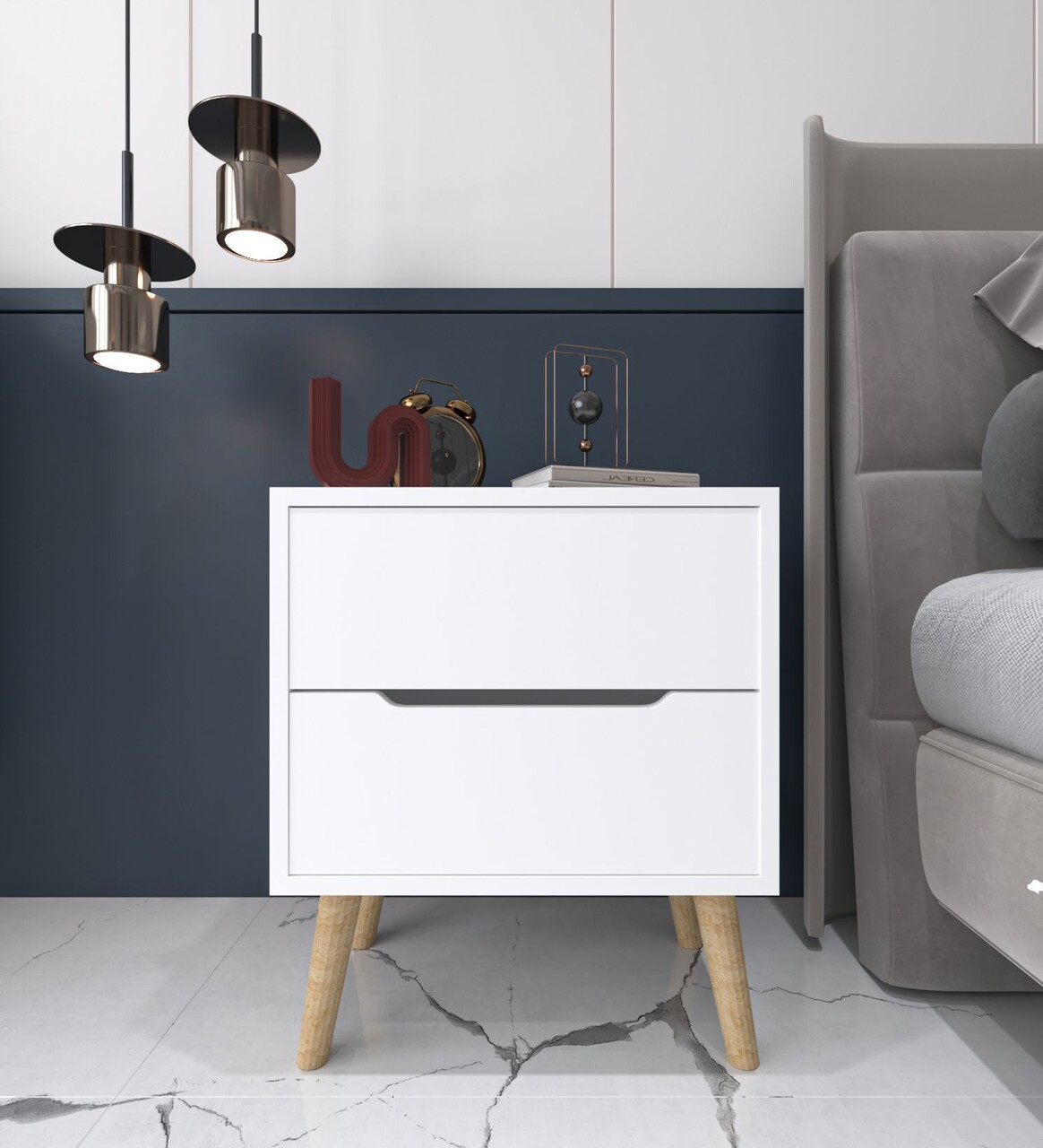 Noptiera Hanah Home Flora 50x60x44 cm PAL Alb