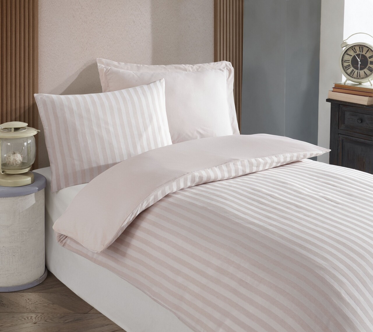 Lenjerie de pat pentru o persoana 2 piese, Road Potlu - Beige, EnLora Home, 70% bumbac/30% poliester