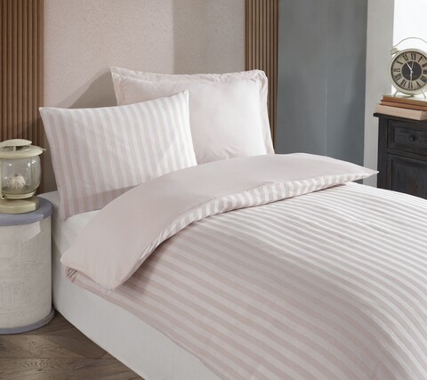 Lenjerie de pat pentru o persoana 2 piese, Road Potlu - Beige, EnLora Home, 70% bumbac/30% poliester