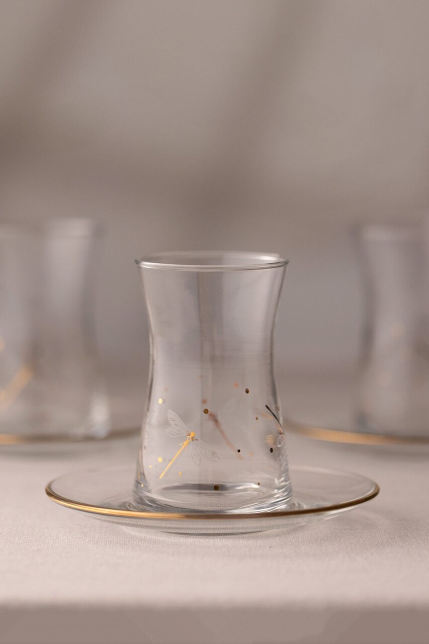 Set de pahare pentru ceai (12 bucăți), L'essentiel Maison, 127RKL1202, Farfurie: 12,6 x 12,6 x 1,5 cm (6 bucăți), Transparent/Auriu - view 2
