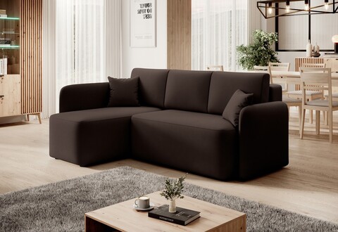 Coltar extensibil stanga 3 locuri ELTAP, Hadson, 206x150x89 cm, lemn/poliester, maro inchis