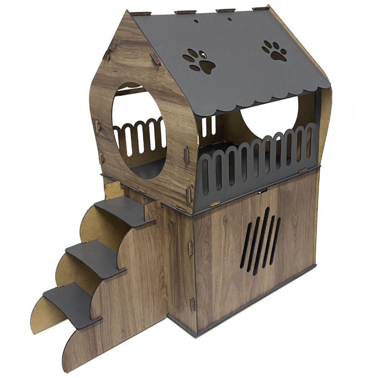 Casă pentru pisici, Paws &amp; Whiskers, Adora, MDF, Antracit / Nuc deschis - imagine 3