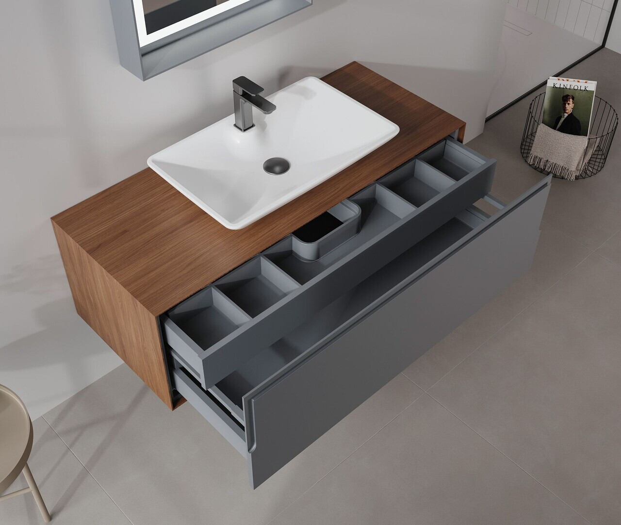 Dulap de baie cu chiuvetă, Hanah Home, Craft 120, Nuc / Antracit — imaginea 4