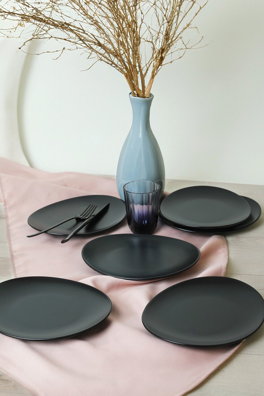 Set platouri servire desert, Keramika, 275KRM2202, Ceramica , Nu absoarbe apa, Negru mat - 1 | YEO