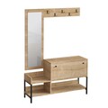 Cuier cu oglinda si pantofar Nonso, Elegance, 120x35x148.5 cm, PAL, argintiu/natural
