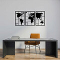 Decoratiune de perete, World Map 3, Metal, 48 x 74 cm, 3 piese, Negru