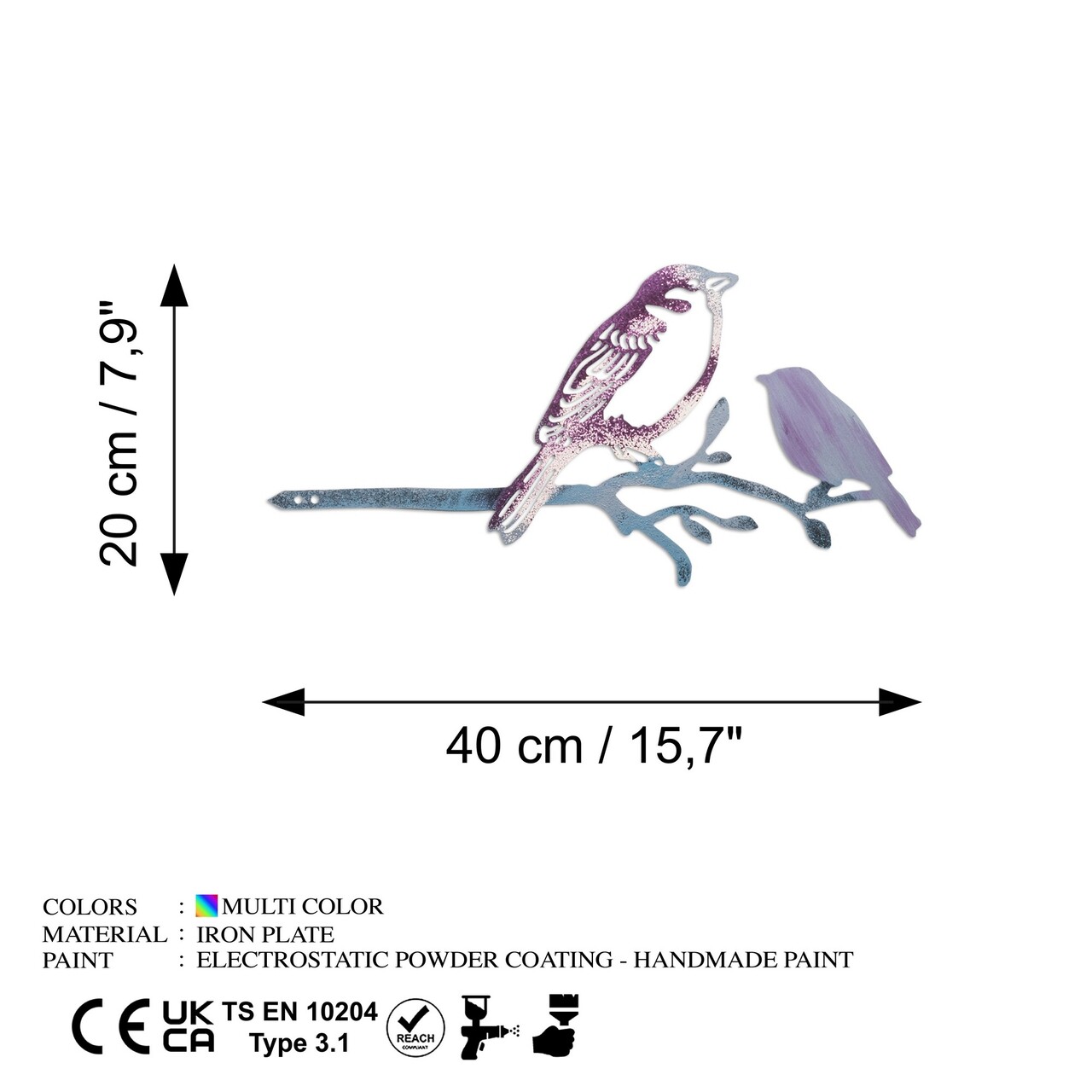 Obiect decorativ de grădină, Bird on the branch 22, 20x40 cm, Multicolor - imagine 6