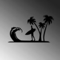 Decoratiune de perete, Surfer, Metal, 70 x 41 cm, Negru