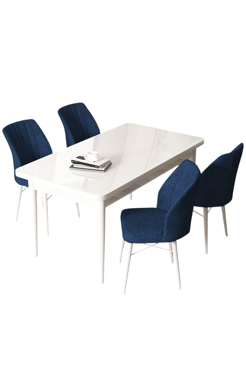 Set masă și scaune (5 bucăți), Hanah Home, Arp, Alb / Bleumarin - view 2