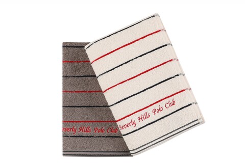 Set 2 prosoape de baie 407,  Beverly Hills Polo Club, 70x140 cm, bumbac, alb/gri