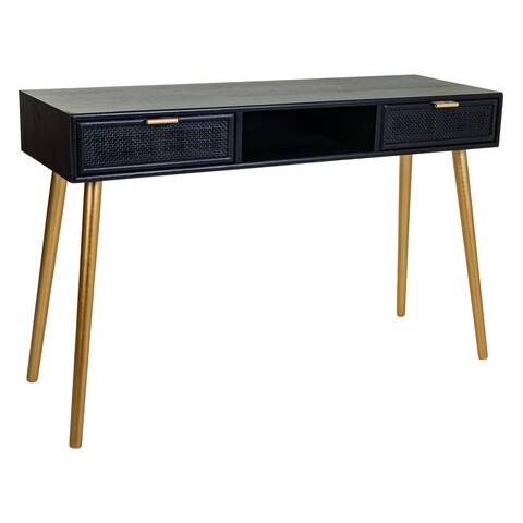 Consola Creaciones Meng, 132x41x79 cm, MDF/bambus, negru/auriu