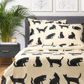 Lenjerie de pat King Size, Poes, Homla, 3 piese, 200x220 cm, bumbac, bej/negru