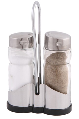 Set solnita si pipernita + suport temis, domotti, 9 cm, sticla, transparent