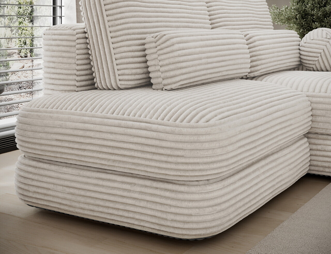 Coltar extensibil dreapta 3 locuri ELTAP, Ripeli, 217x175x96 cm, lemn/catifea din poliester, alb — imaginea 8