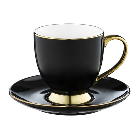Ceasca cu farfurie royal, ambition, 220 ml, portelan, negru