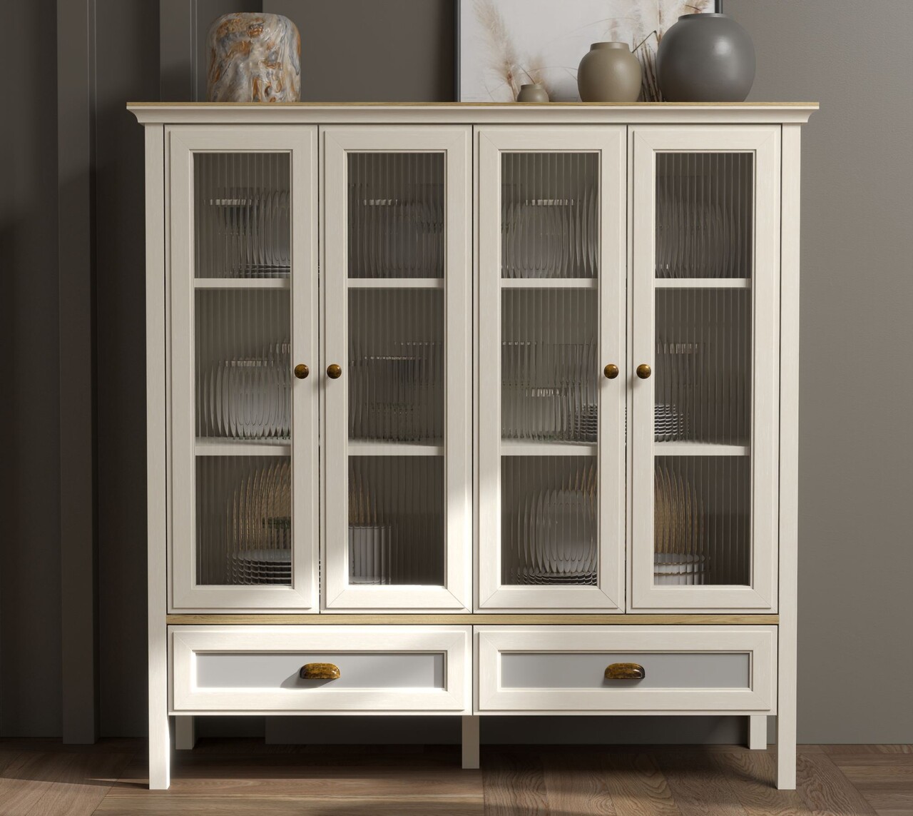 Dulap multifunctional, Hanah Home, FRN-21029, 136x136.8x46.1 cm, PAL, Crem / Stejar / Gri - view 2