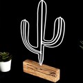 Decoratiune, Cactus, 17x37x3.5 cm, Metal, Alb