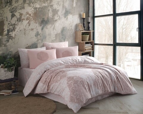 Lenjerie de pat pentru o persoana, 3 piese, 160x220 cm, 100% bumbac ranforce, Hobby, Helen, roz pudra