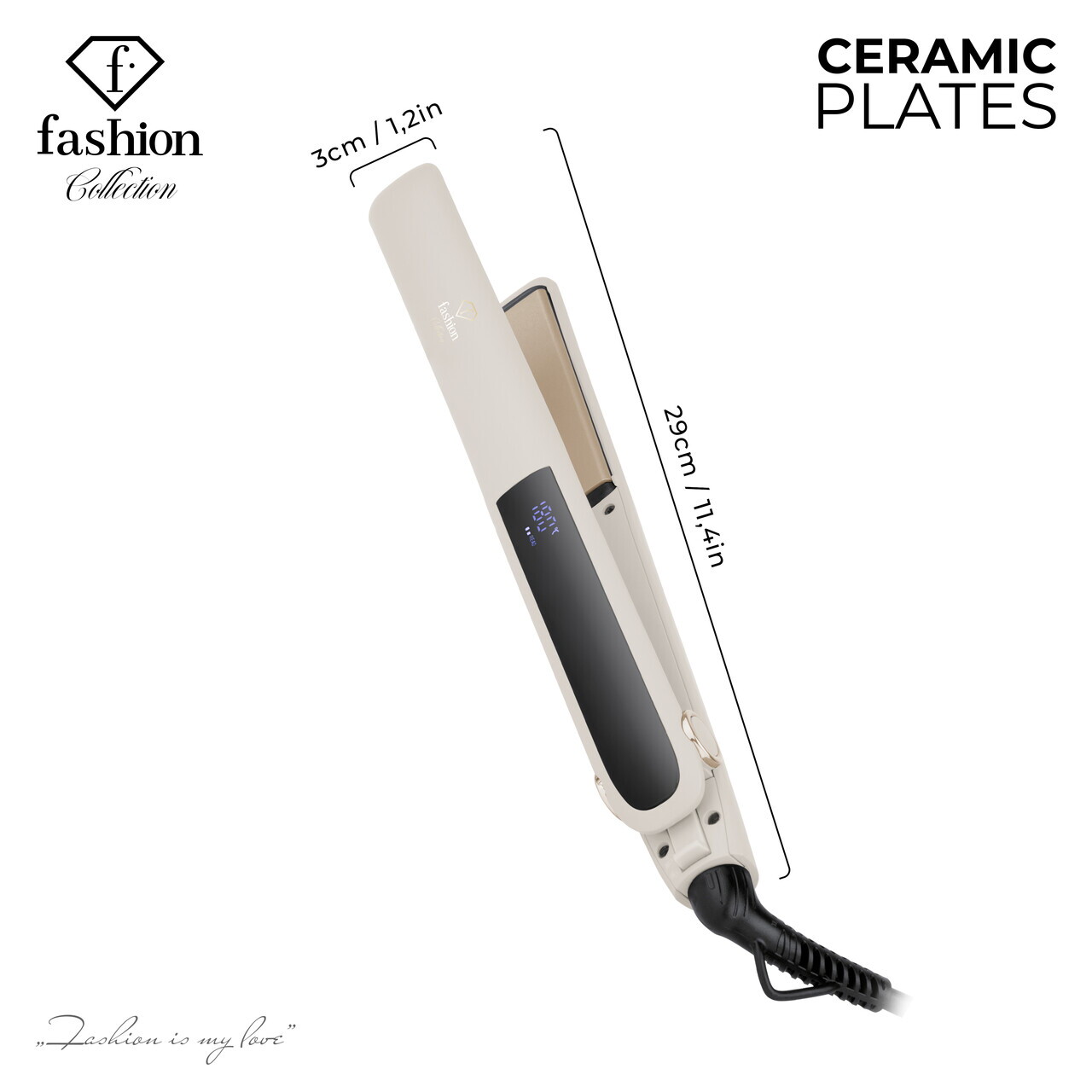 Placa de par Fashion TV, Matte Cream-Gold, 50W, 210°C, invelis ceramic, crem - imagine 6