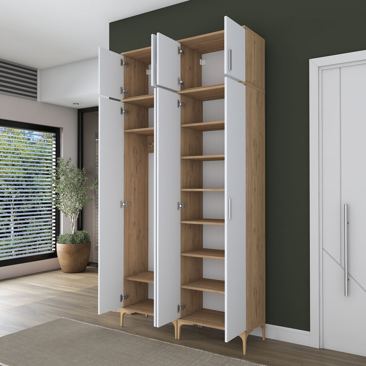 Cuier de perete, Hanah Home, EA161, 120x240x37.5 cm, PAL melaminat, Nuc/Alb - view 6