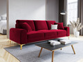 Canapea, Madara, Mazzini Sofas, 3 locuri, gold legs, 222x102x90 cm, catifea, rosu vin