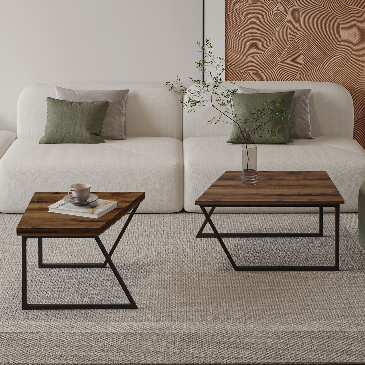 Set masute de cafea, Hanah Home, Verona P0024623, PAL, Nuc rustic - imagine 4