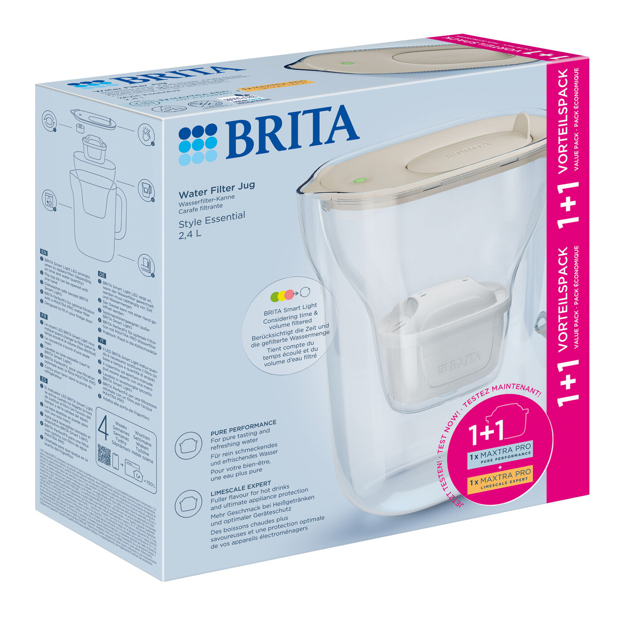 Cana filtranta BRITA Style Essential 2,4 L + 2 filtre Maxtra Pro (Sand) - imagine 9