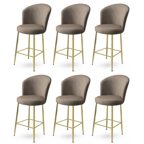 Set scaune de bar 6 piese, Charlotte, Alte, Metal, Cappuccino / Aur