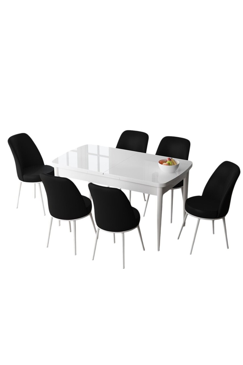 Set masa extensibila si scaune, Hanah Home, Zen, Alb/Negru - view 2
