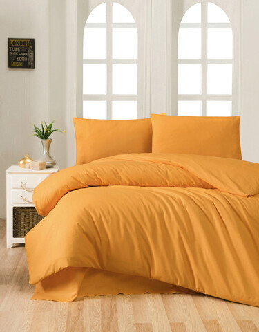 Lenjerie de pat dubla super king (fr), mustard, patik, bumbac ranforce