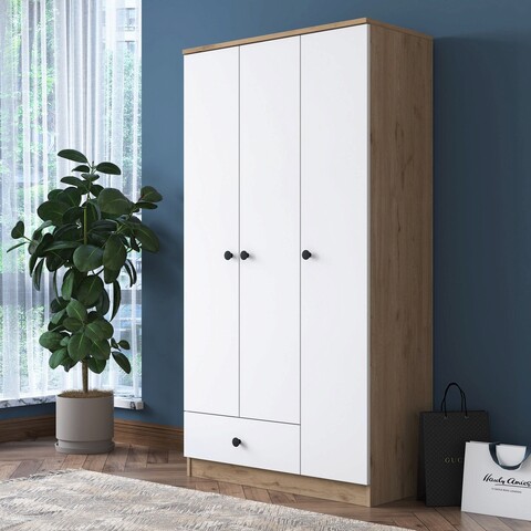 Dulap pentru haine, Rani, BA117, 90x170x42.5 cm, PAL, Nuc / Alb mezoni.ro