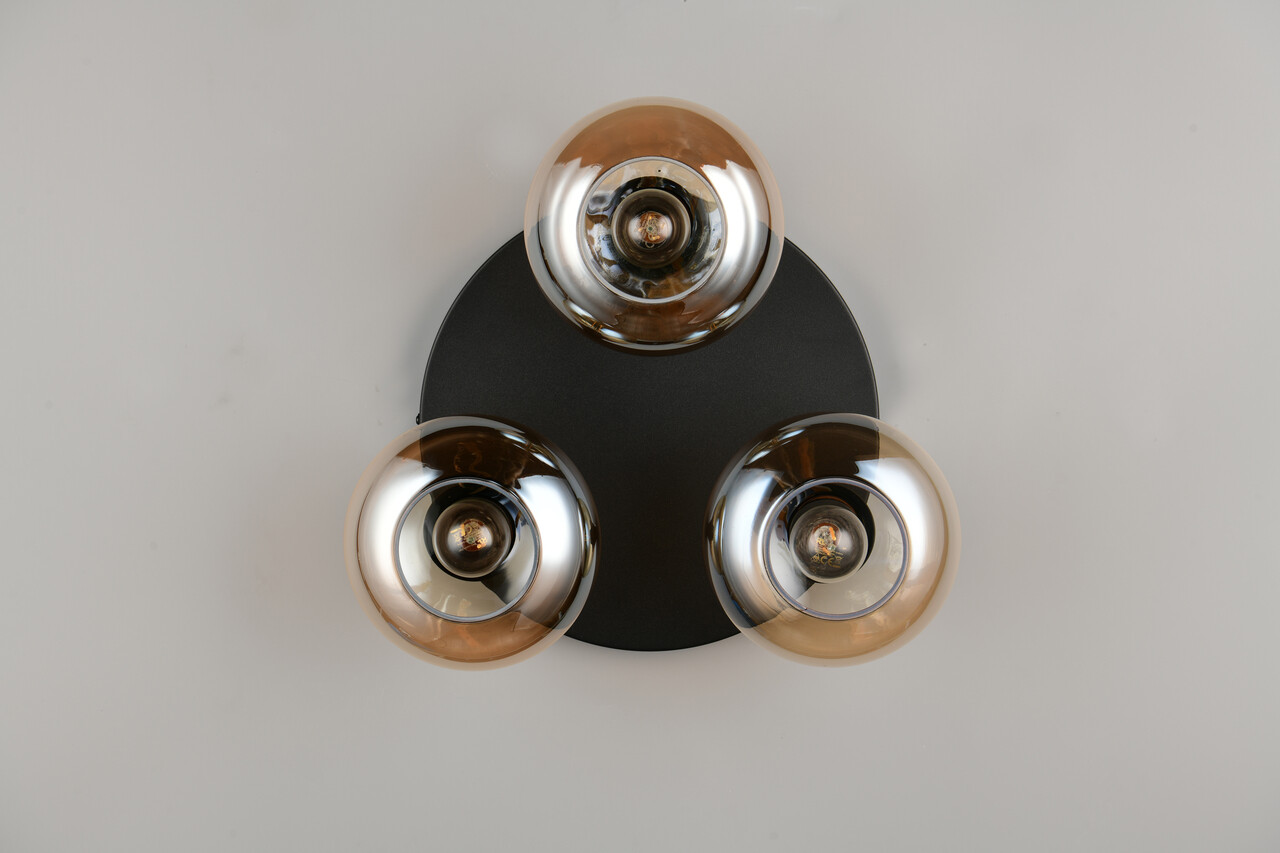 Plafoniera Divina, RL, 39x15 cm, 10W, 3x E14, sticla, negru/chihlimbar