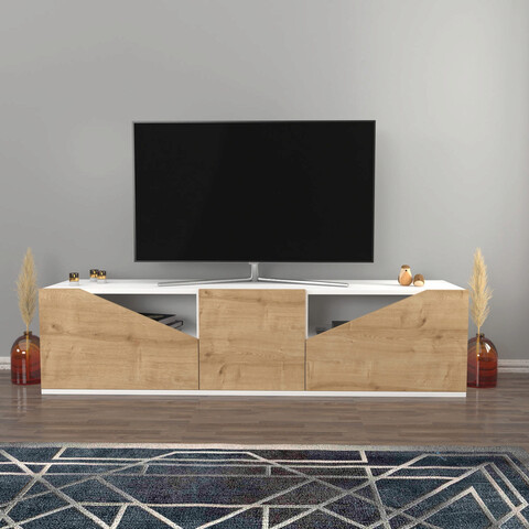 Comoda TV, Retricy, Carson, 160×35.3×40 cm, PAL, Stejar alb 160x35.3x40