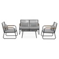 Set mobilier gradina/terasa, 2 fotolii + canapea + masuta, otel, negru/gri