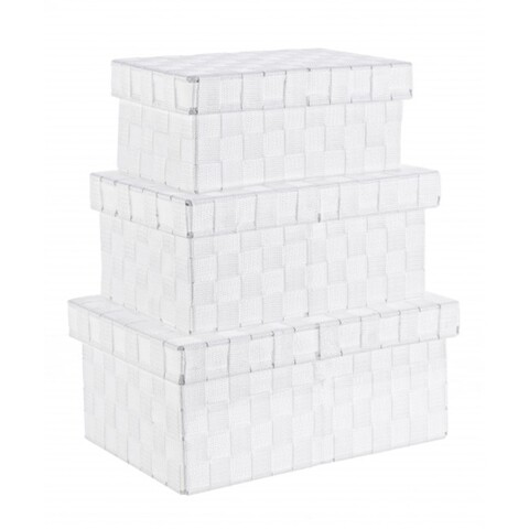 Set 3 cutii pentru depozitare, Nylon Bind, Bizzotto, 35.5x24x16 cm, otel/nailon, alb Bizzotto
