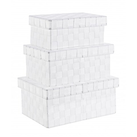 Set 3 cutii pentru depozitare, Nylon Bind, Bizzotto, 35.5x24x16 cm, otel/nailon, alb