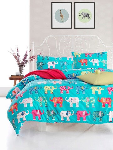 Lenjerie de pat dubla 3 piese, filika - blue, enlora home, bumbac ranforce