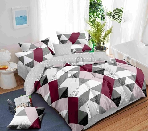 Lenjerie de pat dubla, king size, 4 piese, bs014, policoton, multicolor