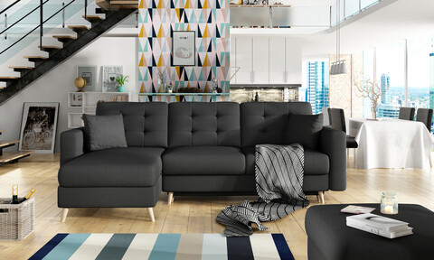 Coltar extensibil reversibil 3 locuri ELTAP, AsgL-01, Asgard, 248x162x93 cm, lemn/poliester, negru