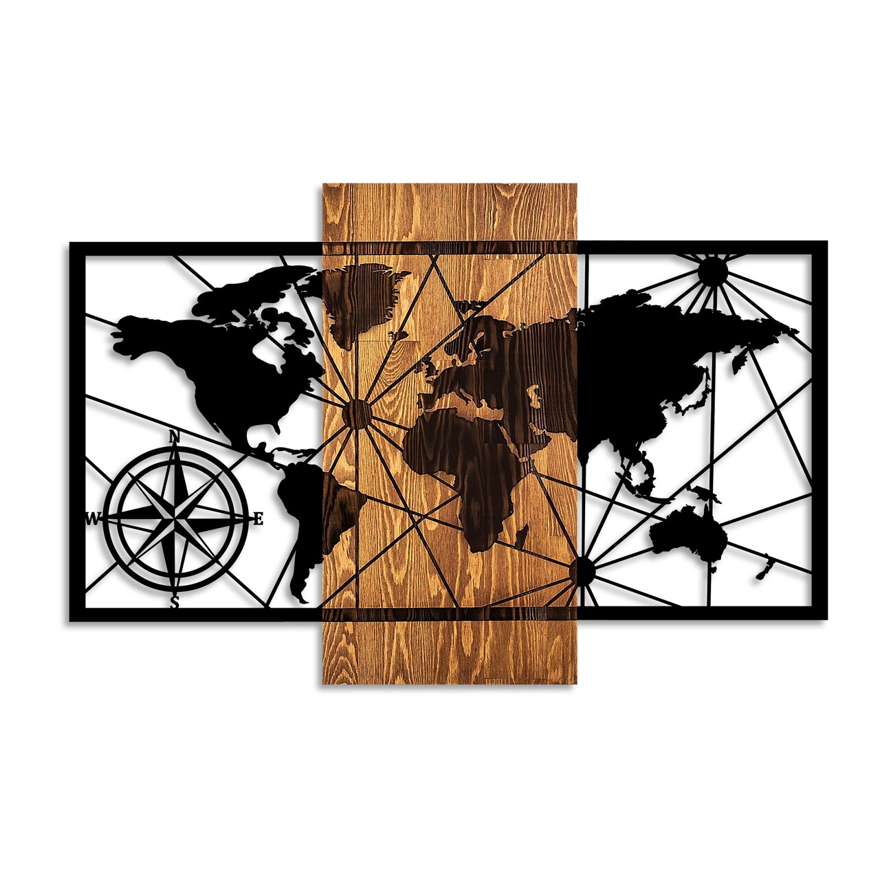 Decoratiune de perete, World Map 3-M, Dimensiuni: 57 x 84 cm, Nuc / Negru - view 5