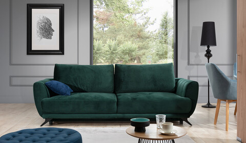 Canapea extensibila 3 locuri ELTAP, Meg28, Megis, 242x95x90 cm, lemn/poliester, verde inchis