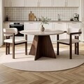 Set masă și scaune (3 piese), Nordure, Monroe 2, Travertin / Nuc Venezia / Nuc Închis / Alb