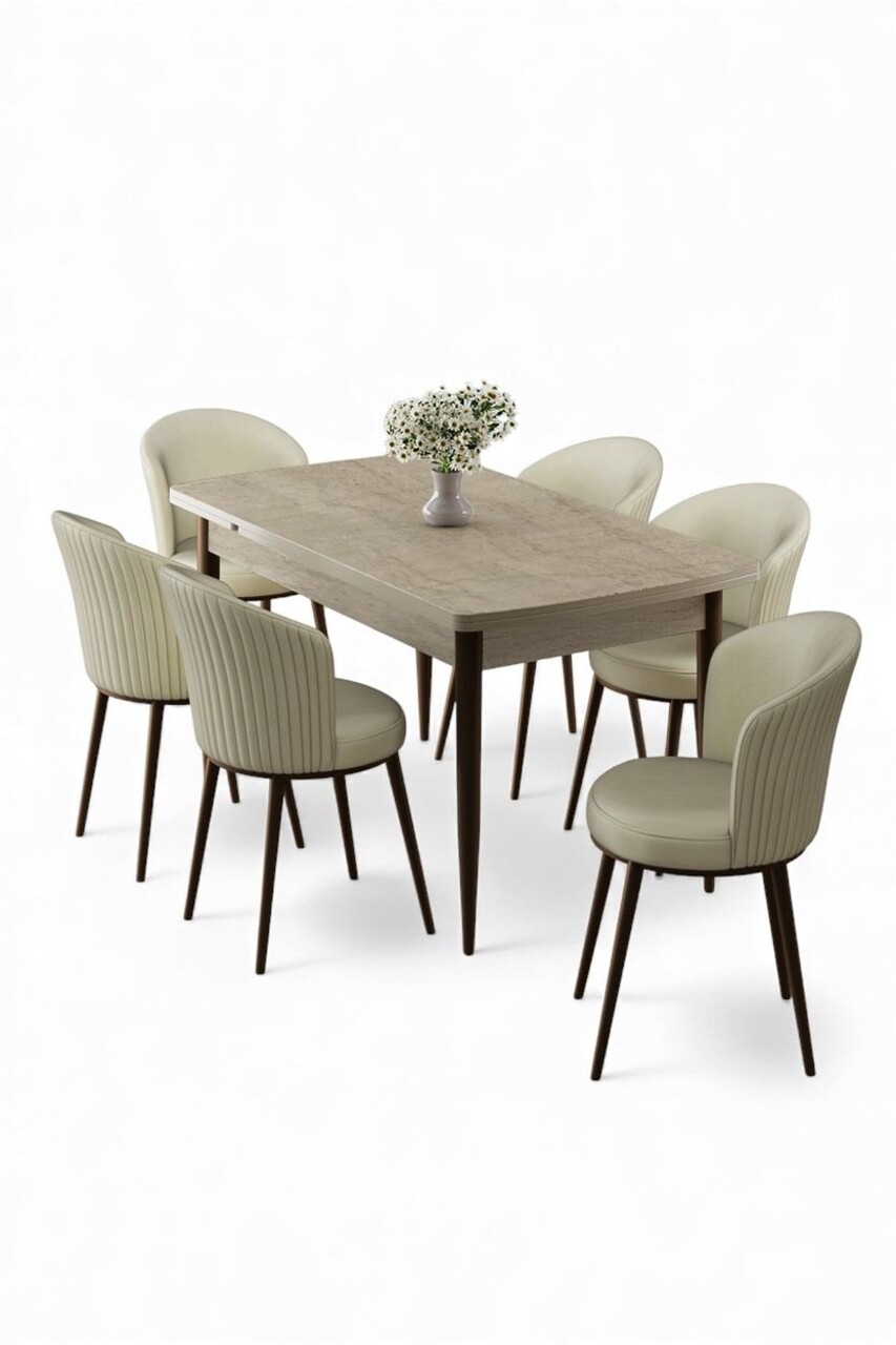 Set masa extensibila si scaune, Hanah Home, Asfel, Travertin / Crem - view 2