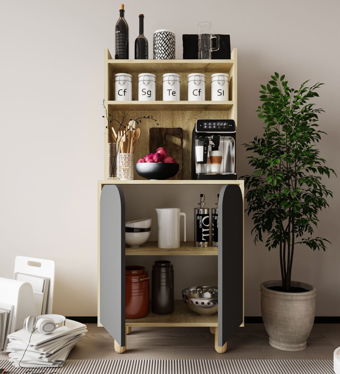 Dulap multifunctional, Hanah Home, Parma 2, 70x155x40 cm, PAL, Stejar safir / Antracit - view 3