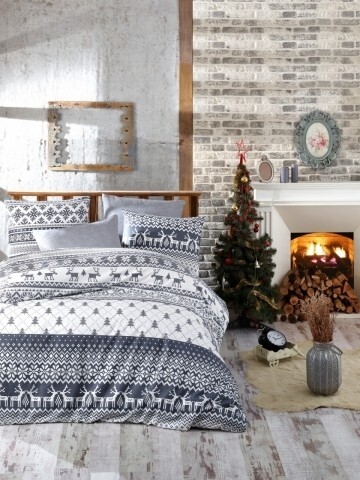 Lenjerie de pat dubla, 4 piese, 100% bumbac ranforce, Nazenin Home, Winter Grey, gri