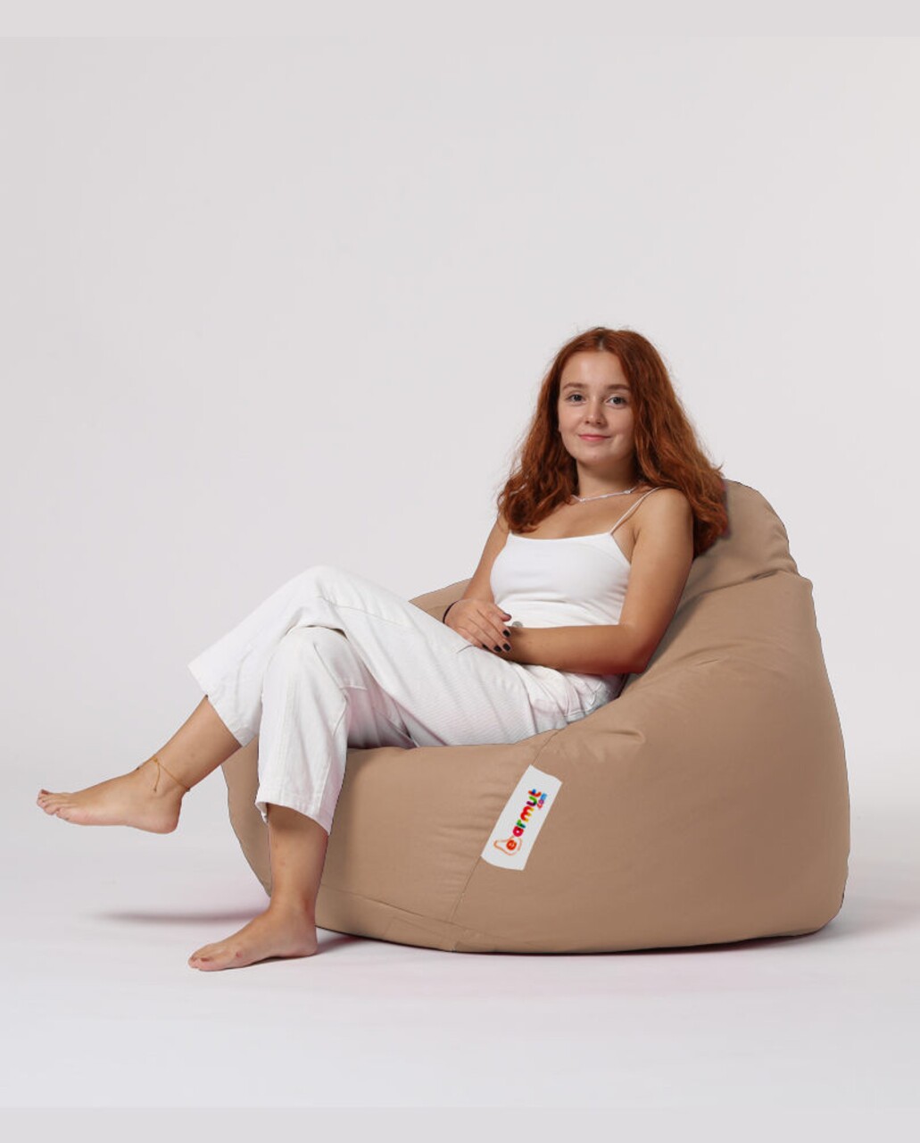 Fotoliu Puf, Bean Bag, Ferndale Premium XXL, 115 X 130 Cm, Poliester Impermeabil, Bej Nurca