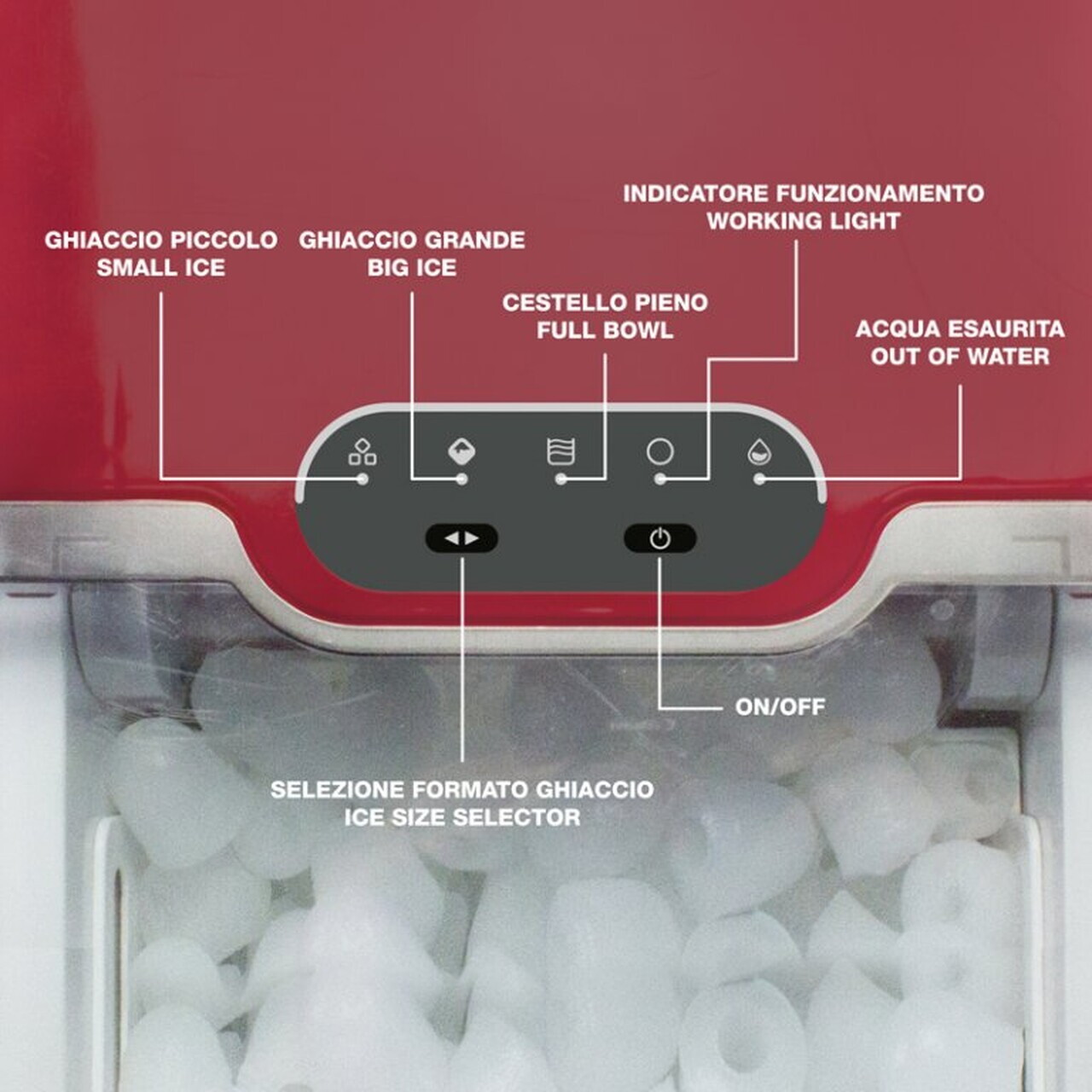 Masina pentru cuburi de gheata Beper, 29.8x22.5x29 cm, 100W, 1.3L, ABS/polipropilena/inox, rosu - view 6