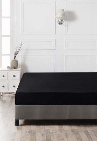 Cearceaf de pat cu elastic, 140×190 cm, 100% bumbac ranforce, Patik, Black, negru