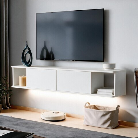 Comoda TV, Hanah Home, Twist LED, 160x29x29 cm, Alb