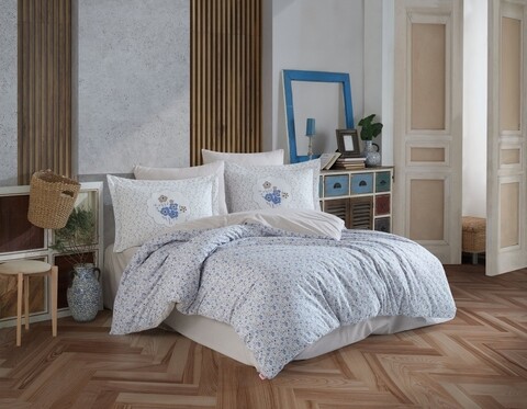 Lenjerie de pat pentru o persoana, 3 piese, 160×220 cm, 100% bumbac poplin, Hobby, Lisa v2, albastru 100